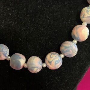 Elegant Pink and Blue Marble Bead Necklace